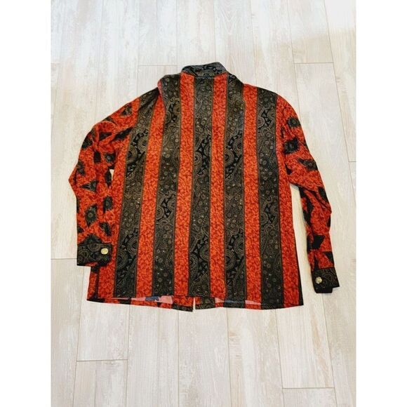 Oleg Cassini 12 Vintage Blouse Black‎ Red Asian Inspired L/S Mandarin Collar - Picture 2 of 7